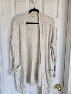Kaisley Cozy Open-Front Speckled Cream Cardigan Sweater In Size XS